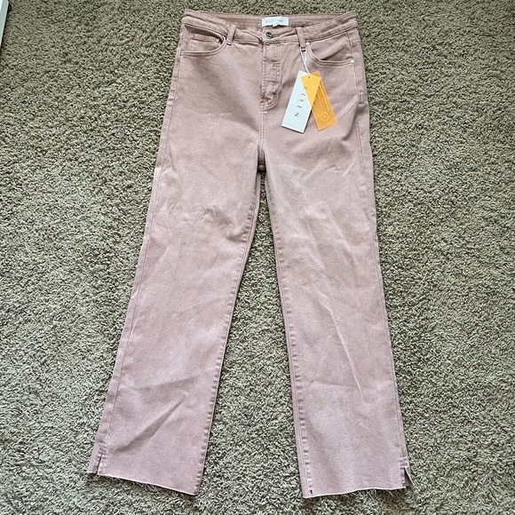 NWT Risen High Rise Raw Hem Slit Straight Jeans in Mauve size 15/32 - Picture 4 of 15